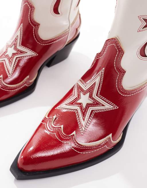 Stradivarius - Bottes western à motif - Rouge/écru , 4 de 4