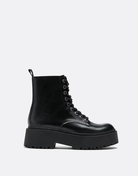 Stradivarius - Bottines à lacets plates - Noir - view 1