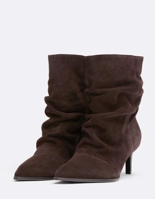 Stradivarius bottines à talon aiguille en cuir souple marron, 4 de 6