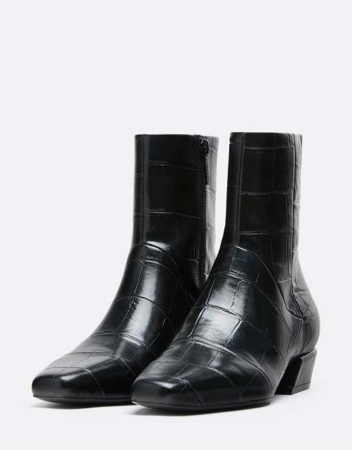 Stradivarius bottines à talons effet croco noires, 2 de 4