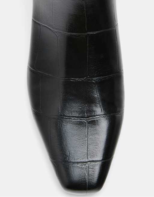 Stradivarius bottines à talons effet croco noires, 3 de 4