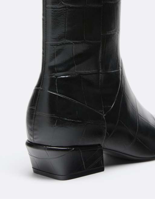 Stradivarius bottines à talons effet croco noires, 4 de 4