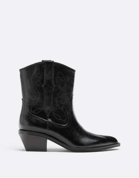 Stradivarius bottines cowboy à talons noires - view 1