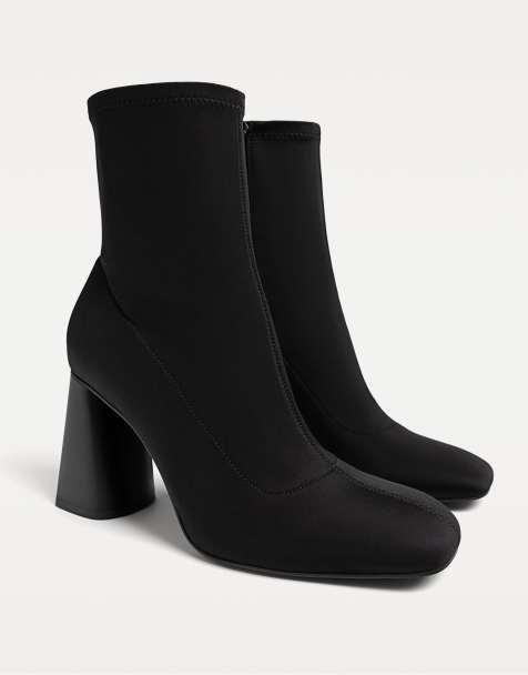 Stradivarius - Bottines effet néoprène à talon haut - Noir - view 1