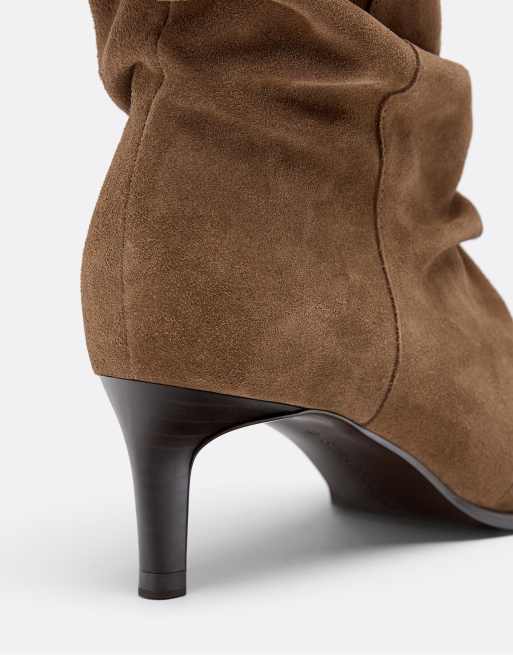 Stradivarius - Bottines souples à talon en cuir - Marron, 4 de 4