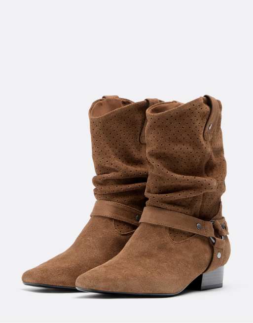 Stradivarius - Bottines souples en cuir à détails ajourés - Marron, 2 de 4