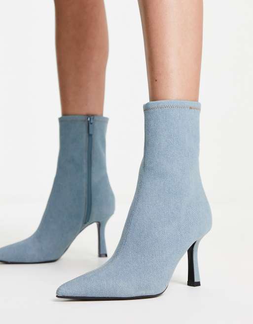 Stradivarius Bottines souples en denim Bleu clair