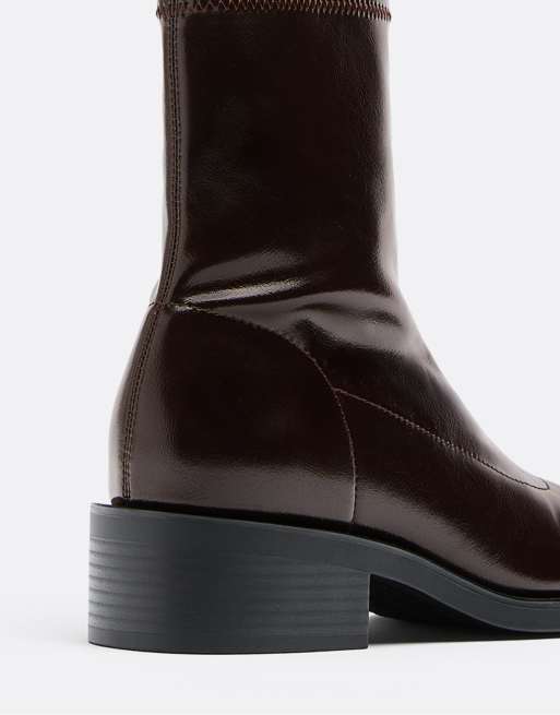Stradivarius - Bottines stretch plates - Marron, 3 de 4