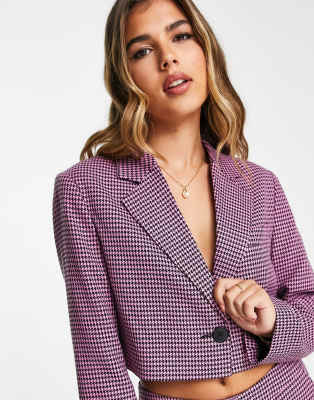 Stradivarius boucle blazer in purple & black check co-ord - ASOS Price Checker