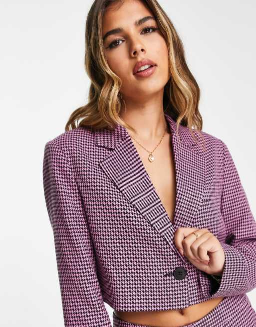 Stradivarius boucle blazer in purple & black check - part of a set