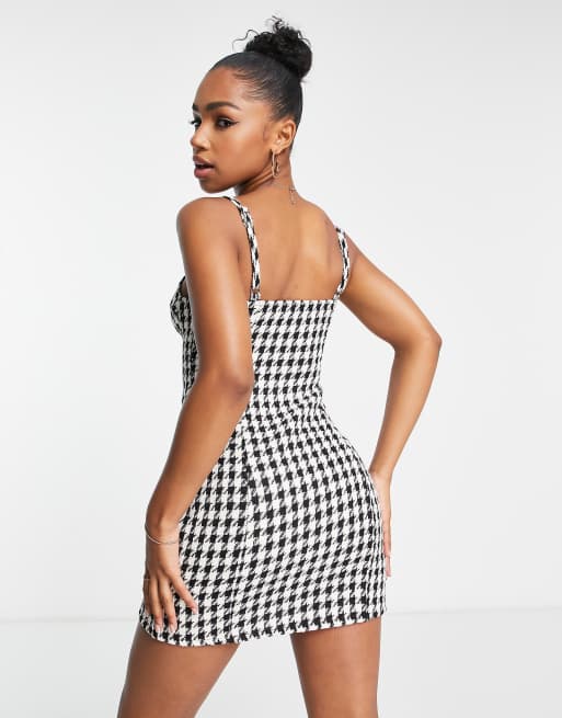 Women's Dress Houndstooth Print Shirt Dress with Lace Up Corset