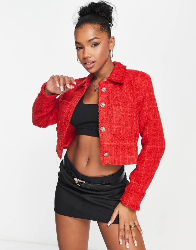 Stradivarius boucle cropped blazer in red - part of a set