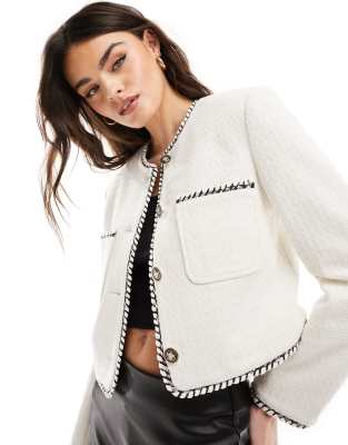 Stradivarius Stradivarius boucle jacket in ecru-White