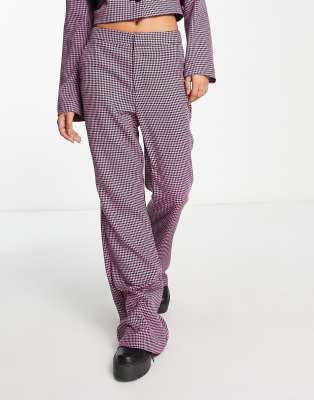 Stradivarius boucle trouser in purple & black check co-ord