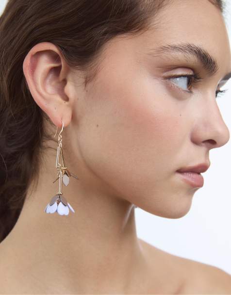Stradivarius - Boucles d'oreilles à pendentif fleur - Écru - view 1