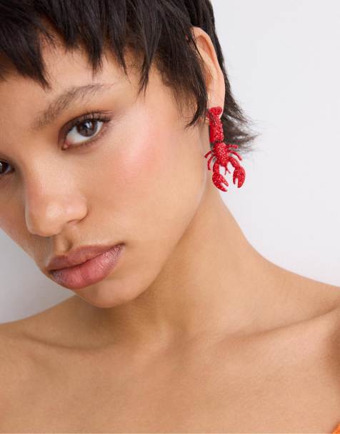 Stradivarius - Boucles d'oreilles avec homard orné de strass - Rouge - view 1