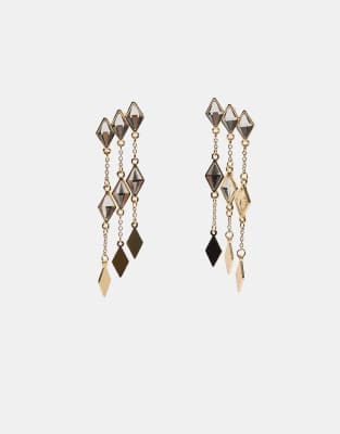 Stradivarius - Boucles d'oreilles avec pendants en forme de losanges - Doré-Jaune