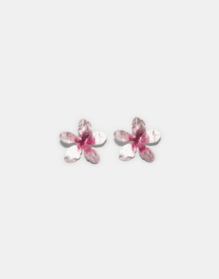 Stradivarius - Boucles d'oreilles bicolores en forme de fleurs - Gris