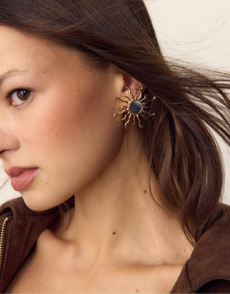 Stradivarius - Boucles d'oreilles effet miroir en forme de soleil - Doré - view 1