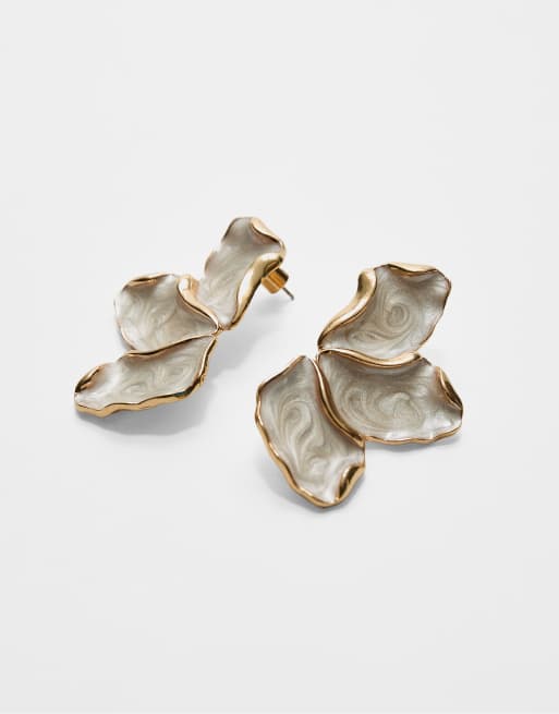 Stradivarius - Boucles d'oreilles éventail effet émaillé - Doré, 3 de 3