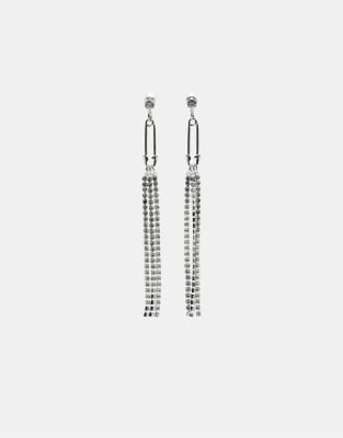 Stradivarius - Boucles d'oreilles façon épingle à nourrice avec pendants à strass - Gris