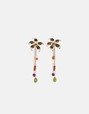 Boucles d'oreilles fleurs avec perles - Dor - Stradivarius - Modalova