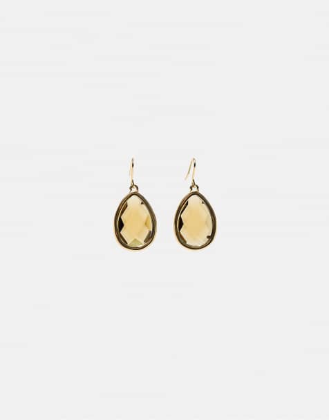 Stradivarius boucles d'oreilles goutte en strass ocre - view 1