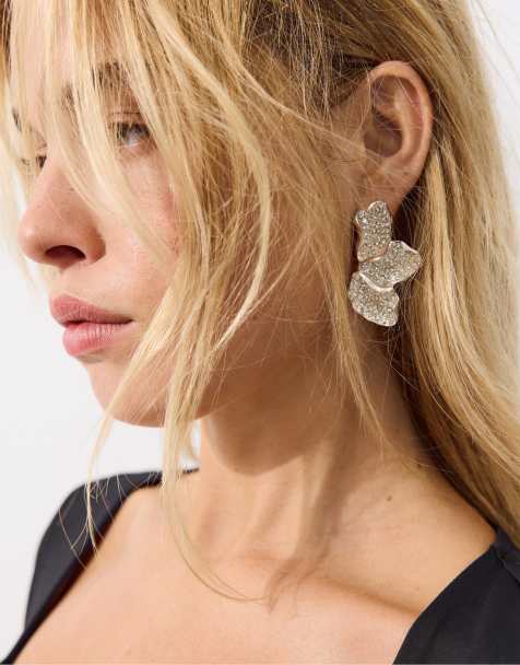 Stradivarius boucles d'oreilles pendantes en forme d'éventail grises - view 1