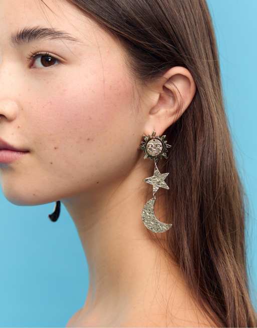 Lot De 30 Paires De Boucles D'oreilles + Pendentifs – Lune étoilée – Argenté – Neuf