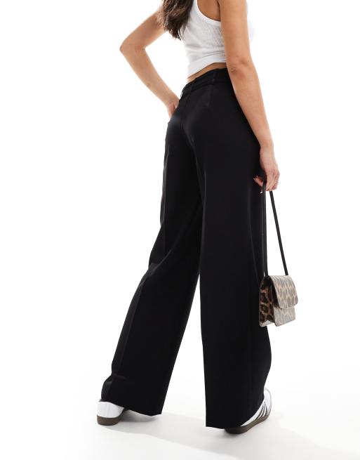 Stradivarius bow belt wide leg trousers in black ASOS