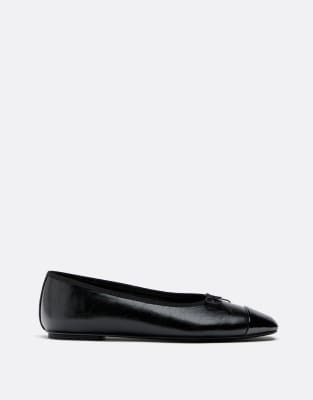  Bow detail leather effect ballet pumps 