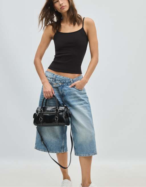 Stradivarius Bowling-Crossbody-Tasche mit Reißverschluss in Schwarz, 3 von 4