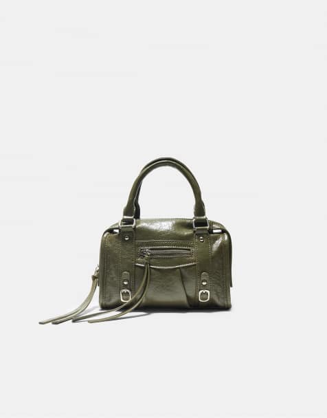 Stradivarius – Bowling-Schultertasche in Khaki mit Reißverschluss - view 1