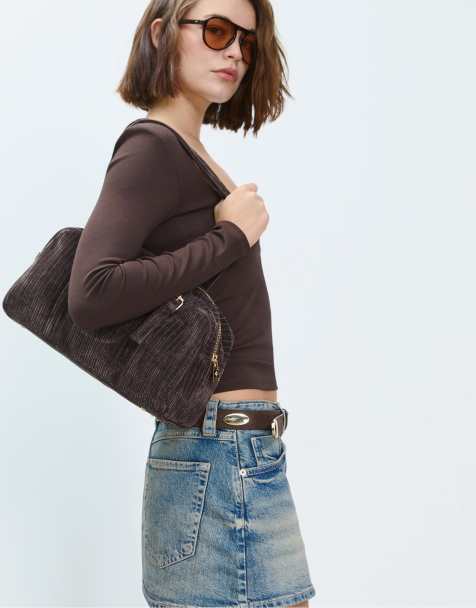 Stradivarius - Bowlingtas met textuur in bruin - view 1