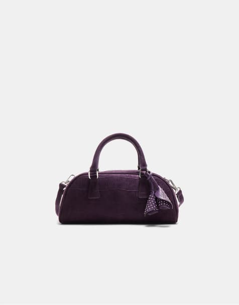 Stradivarius – Bowlingtasche in Lila mit Blumendetail - view 1