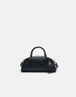 Stradivarius - Bowlingtasche in Schwarz mit Blumendetail