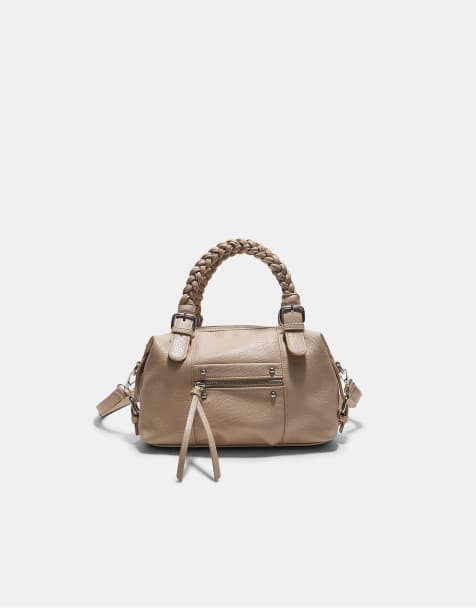 Stradivarius Bowlingtasche mit geflochtenem Henkel in Ecru - view 1