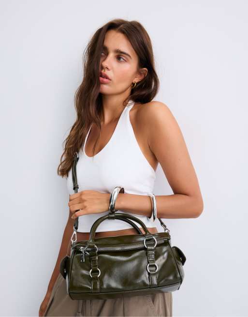 Stradivarius Bowlingtasche mit Reißverschluss in Khaki, 3 von 4