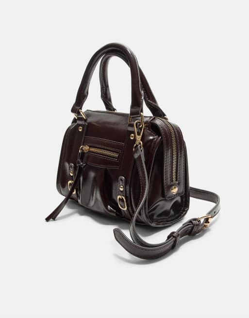 Stradivarius – Bowlingtasche zum Umhängen aus Kunstleder in Braun, 3 von 4