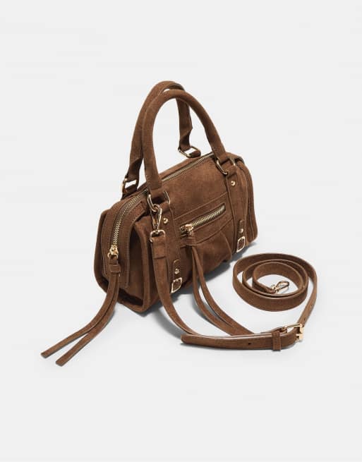 Stradivarius – Bowlingtasche zum Umhängen in Braun mit Reißverschluss, 3 von 4