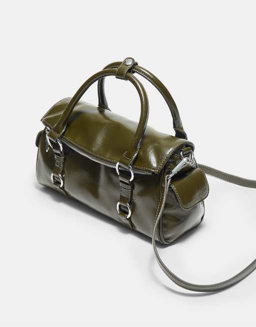 Stradivarius bowlingtaske med lynlås i khaki, 4 af 4