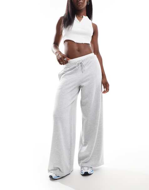 Stradivarius boxer detail wide leg jogger in grey - view 1