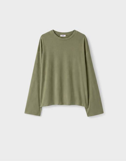 Stradivarius boxig långärmad t-shirt i khaki, 6 av 7