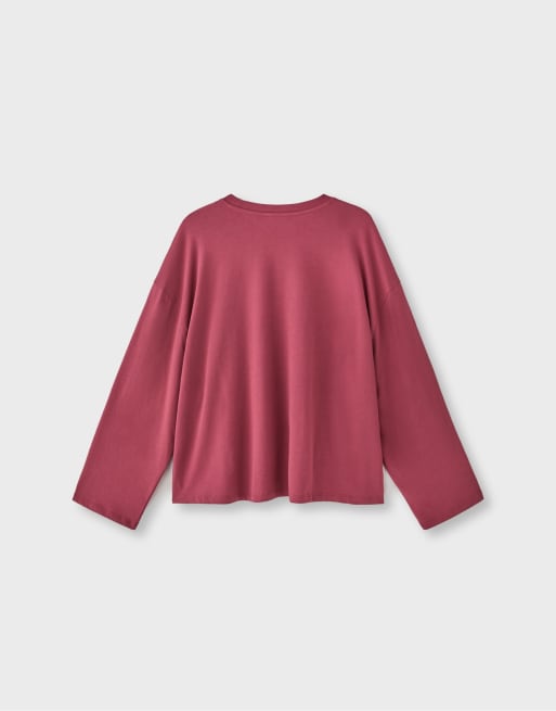 Stradivarius boxig t-shirt med långa ärmar i mörkrött, 6 av 6