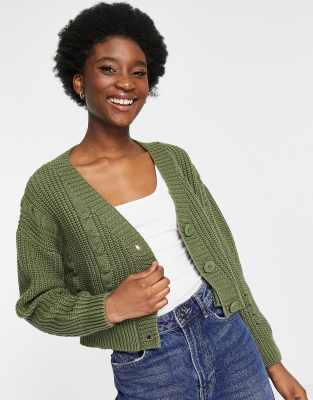 Stradivarius boxy cardigan in khaki