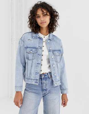 Stradivarius boxy denim jacket in light blue | ASOS