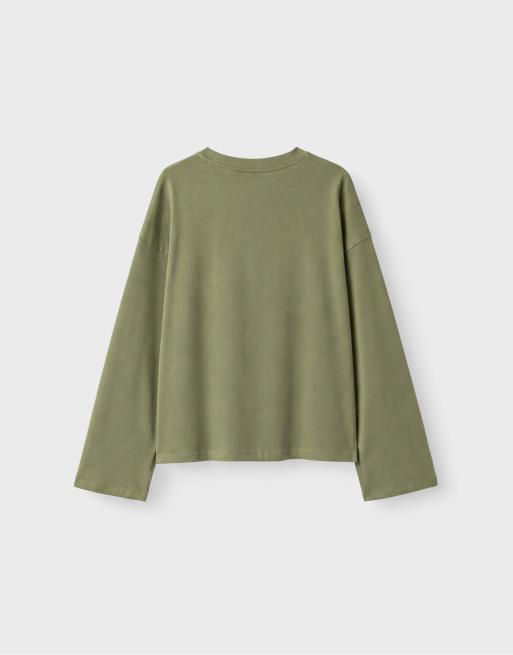 Stradivarius Boxy Langarm-T-Shirt in Khaki, 7 von 7