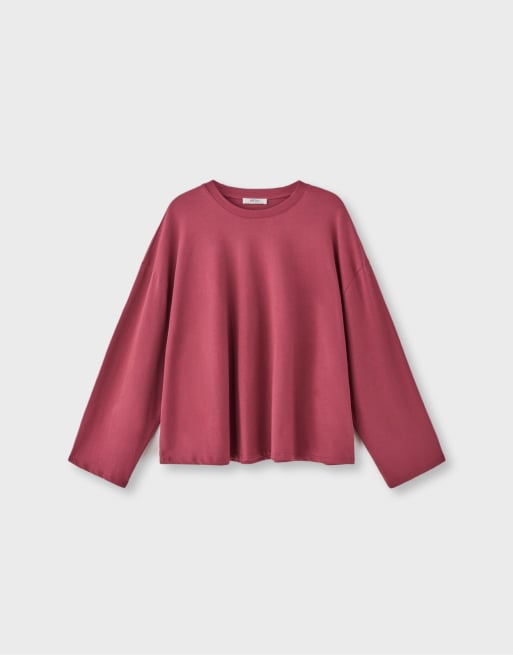 Stradivarius Boxy long sleeve t-shirt in dark red, 5 of 6
