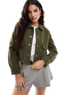 Stradivarius Boxy Wool Jacket In Green