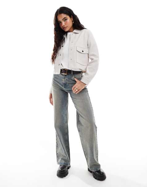 Stradivarius boxy wool look jacket in natural - view 1